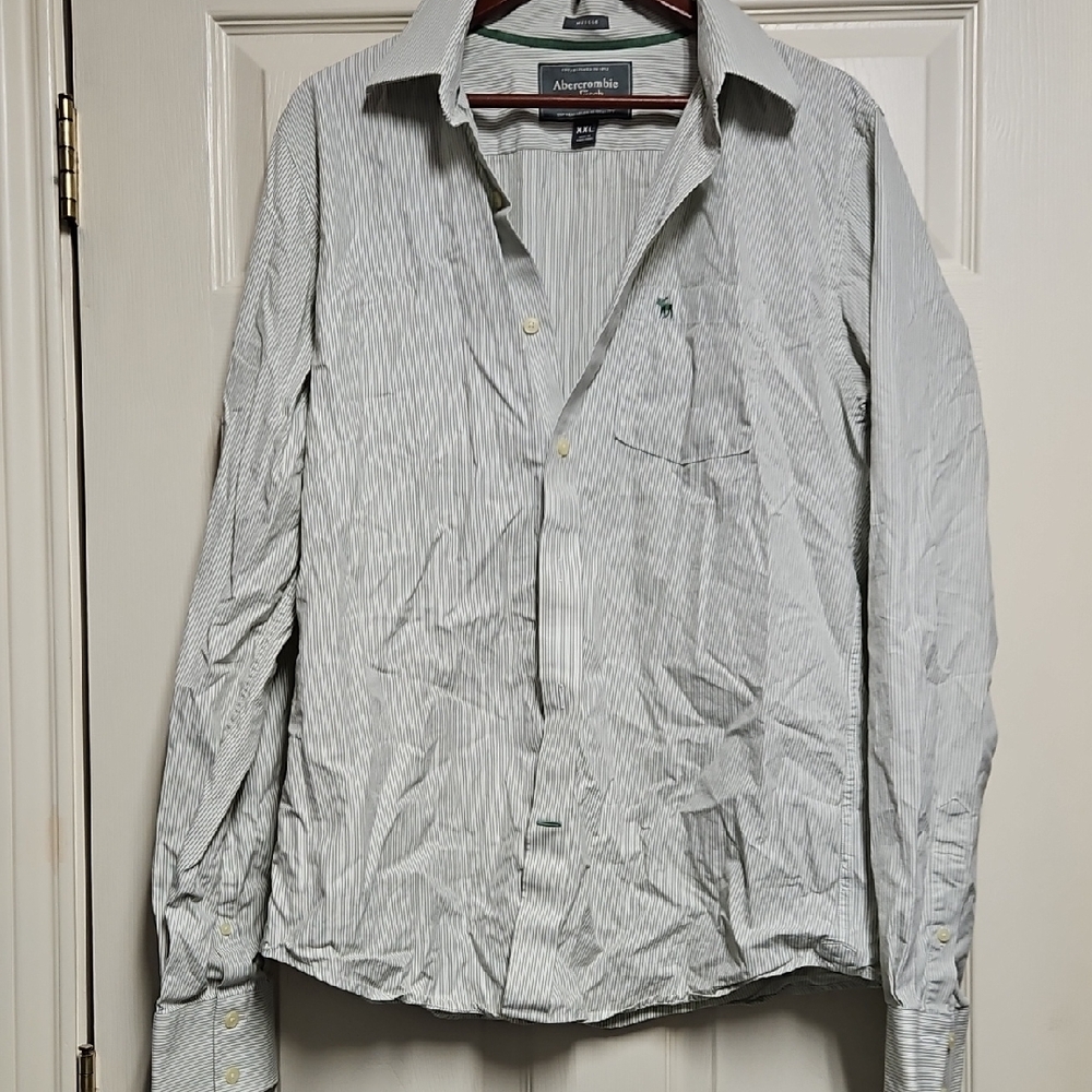 Abercrombie & Fitch Men's Light Green Striped Shirt